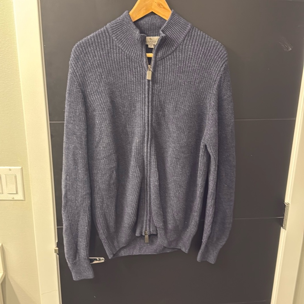 Canali full zip sweater. Navy color. Light use.